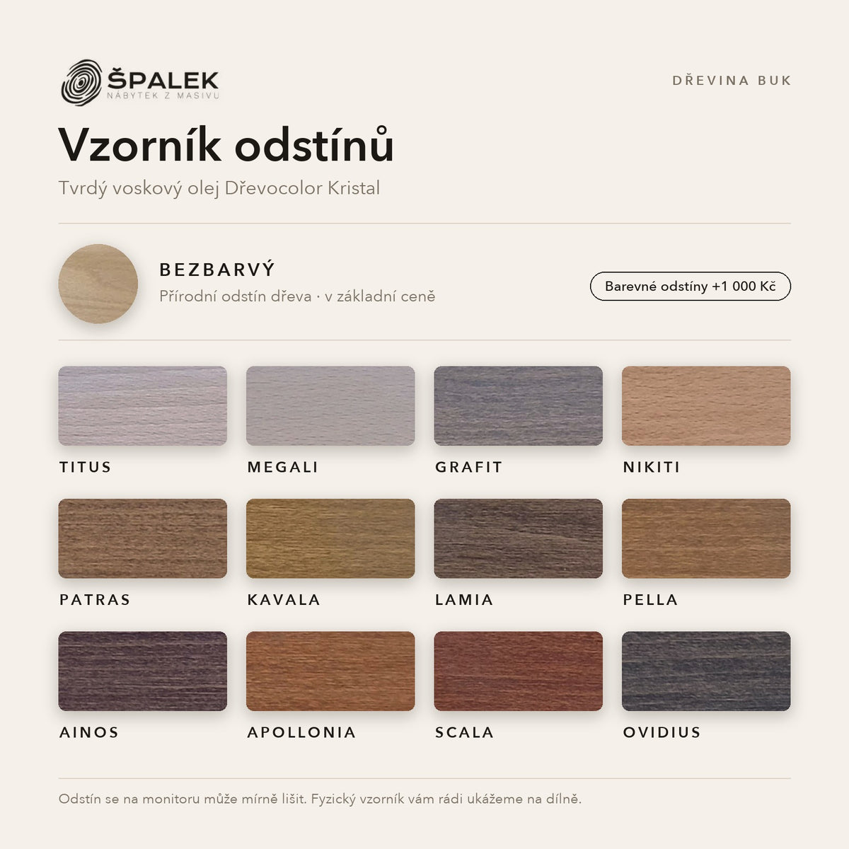 Vzorník odstínů – dřevina buk