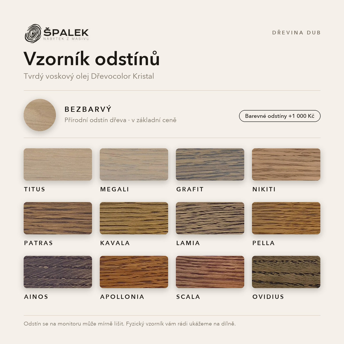 Vzorník odstínů – dřevina dub